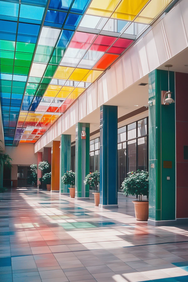 Colorful Glass Ceiling Corridor