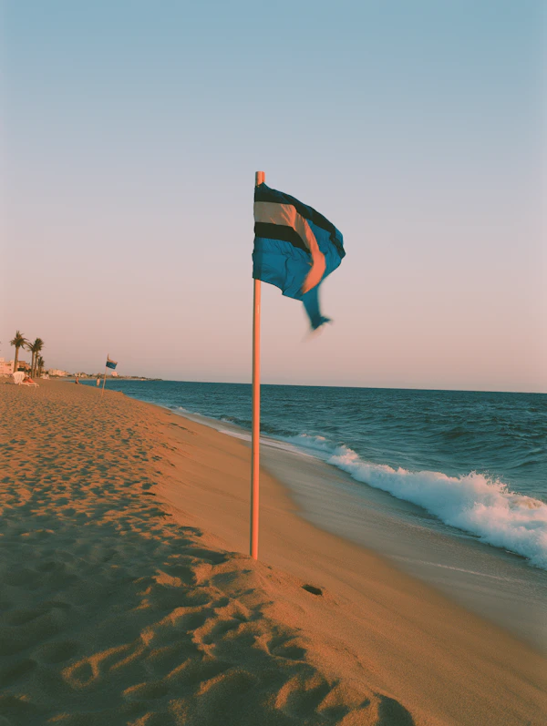 Serene Flagpole on Beach Scene