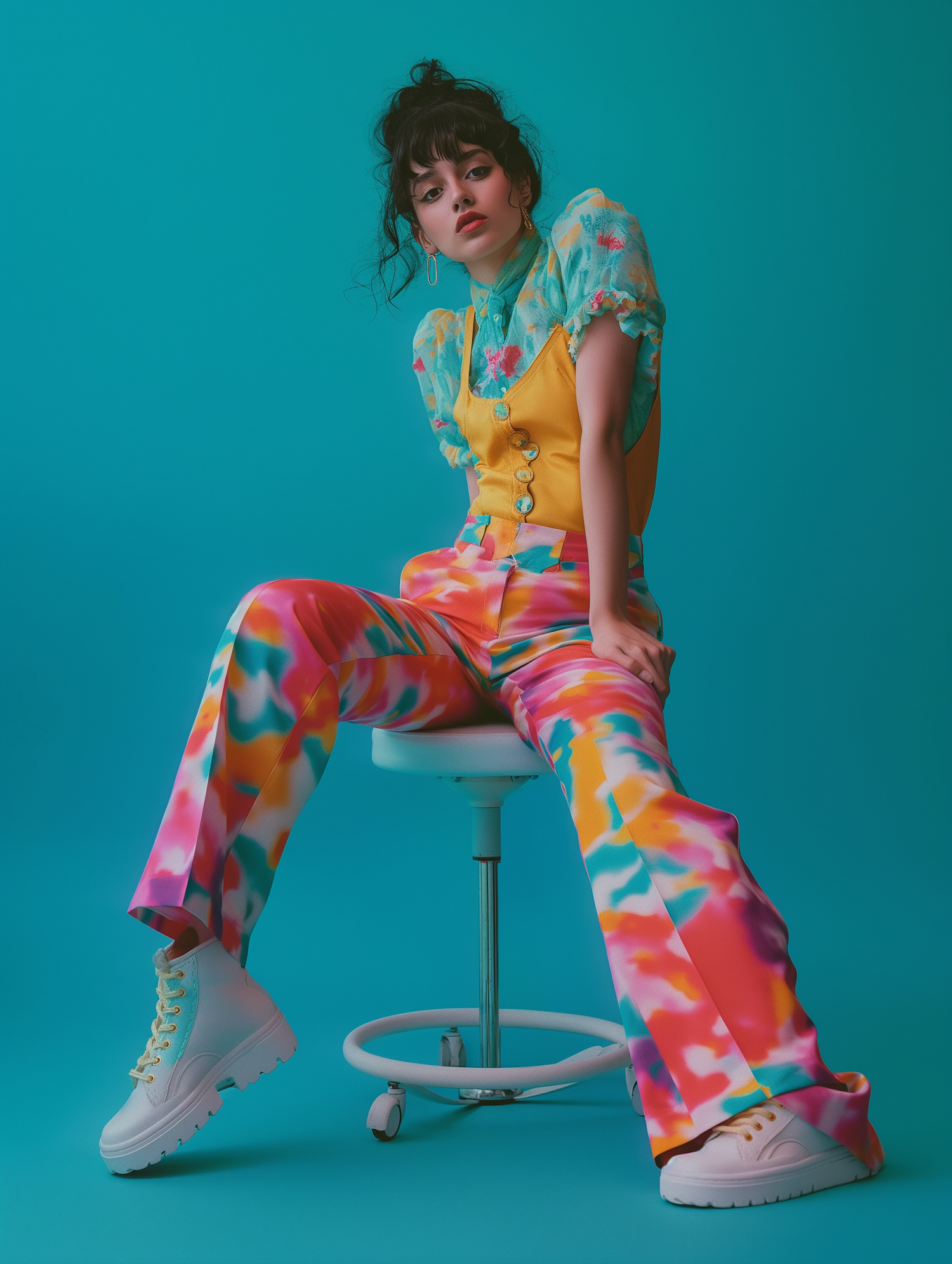 Woman in Vibrant Retro-Inspired Fashion