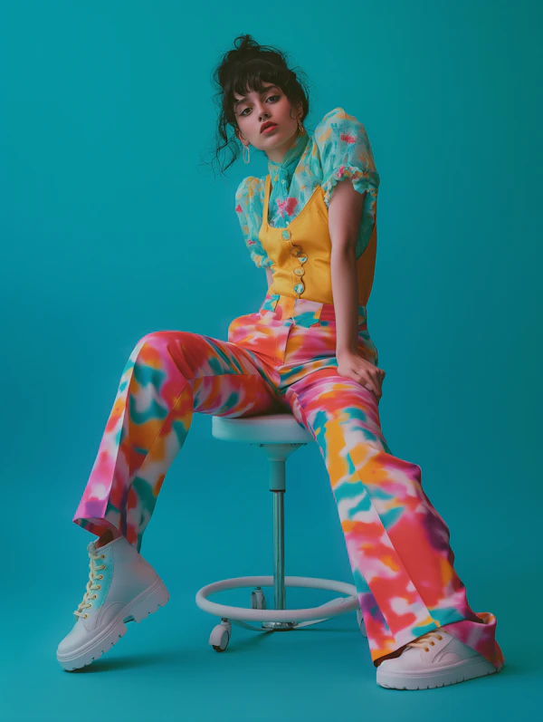 Woman in Vibrant Retro-Inspired Fashion