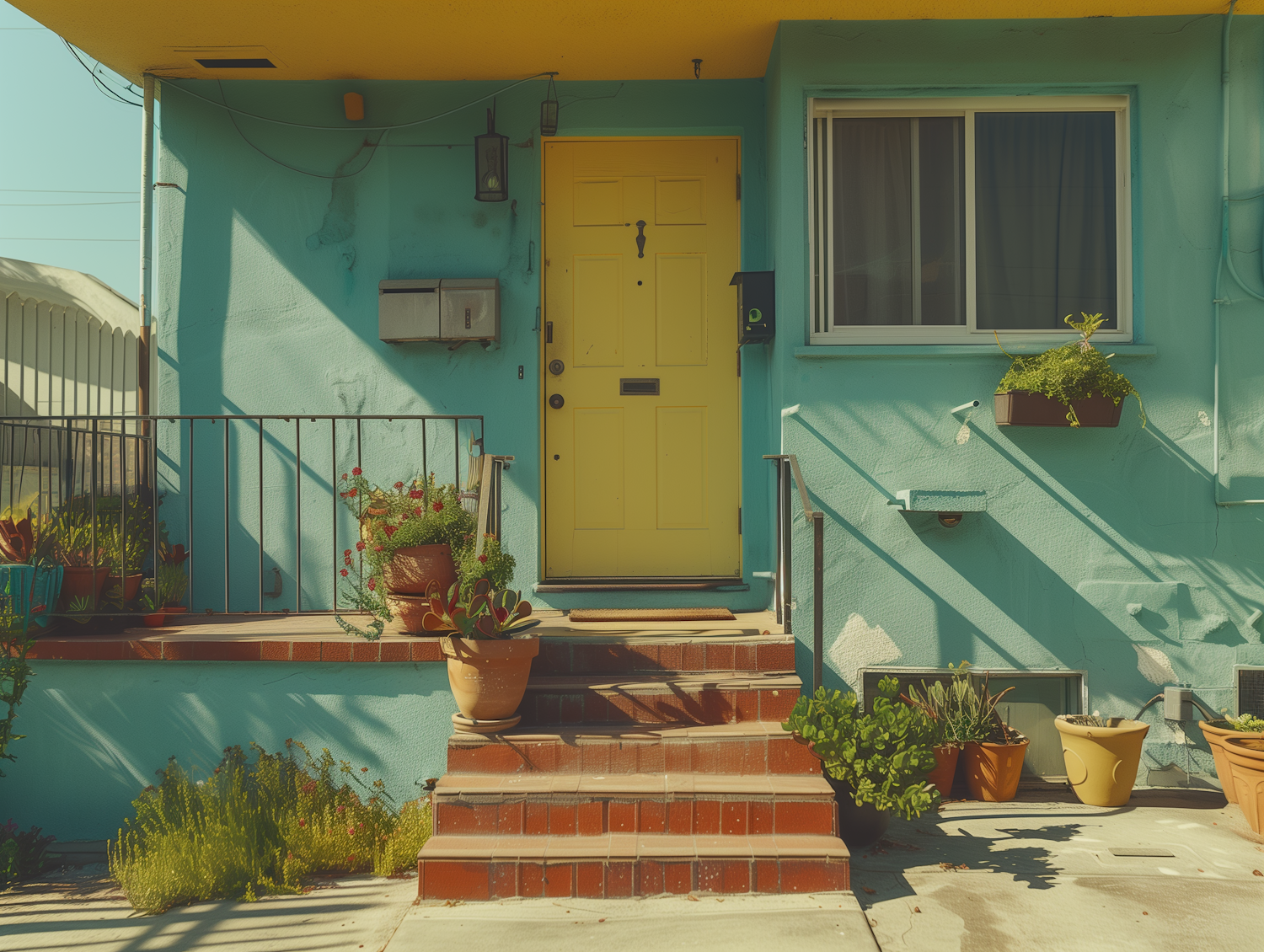 Vibrant Turquoise House with Yellow Doorway