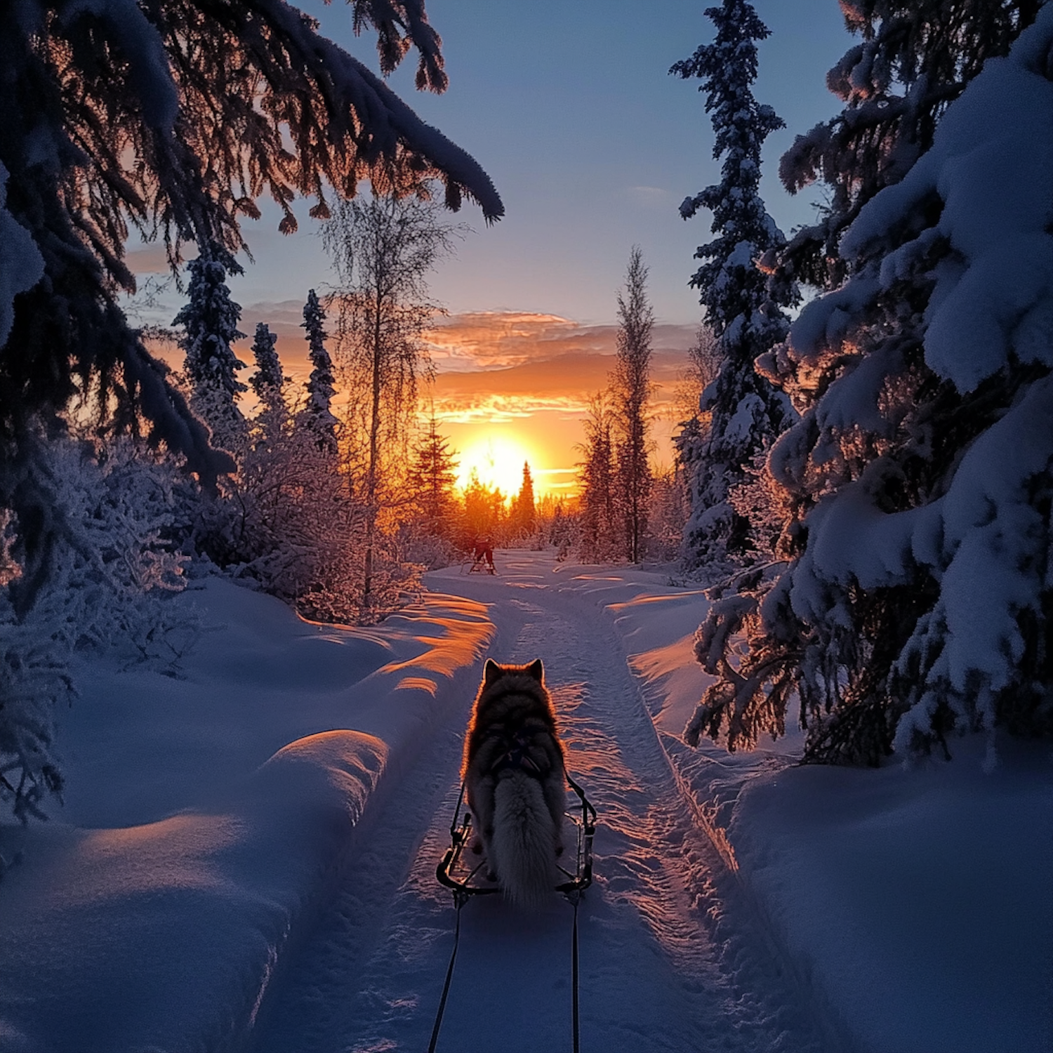 Winter Dog Sledding Scene