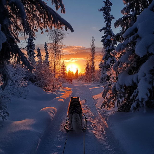 Winter Dog Sledding Scene