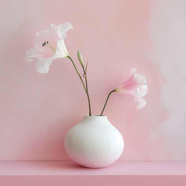 Tranquil Pink Flowers in White Textured Vase