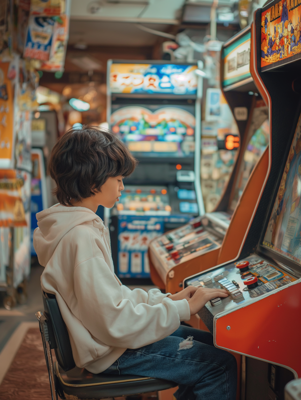 Young Boy Playing Arcade Game