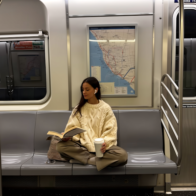 Woman Reading on Subway