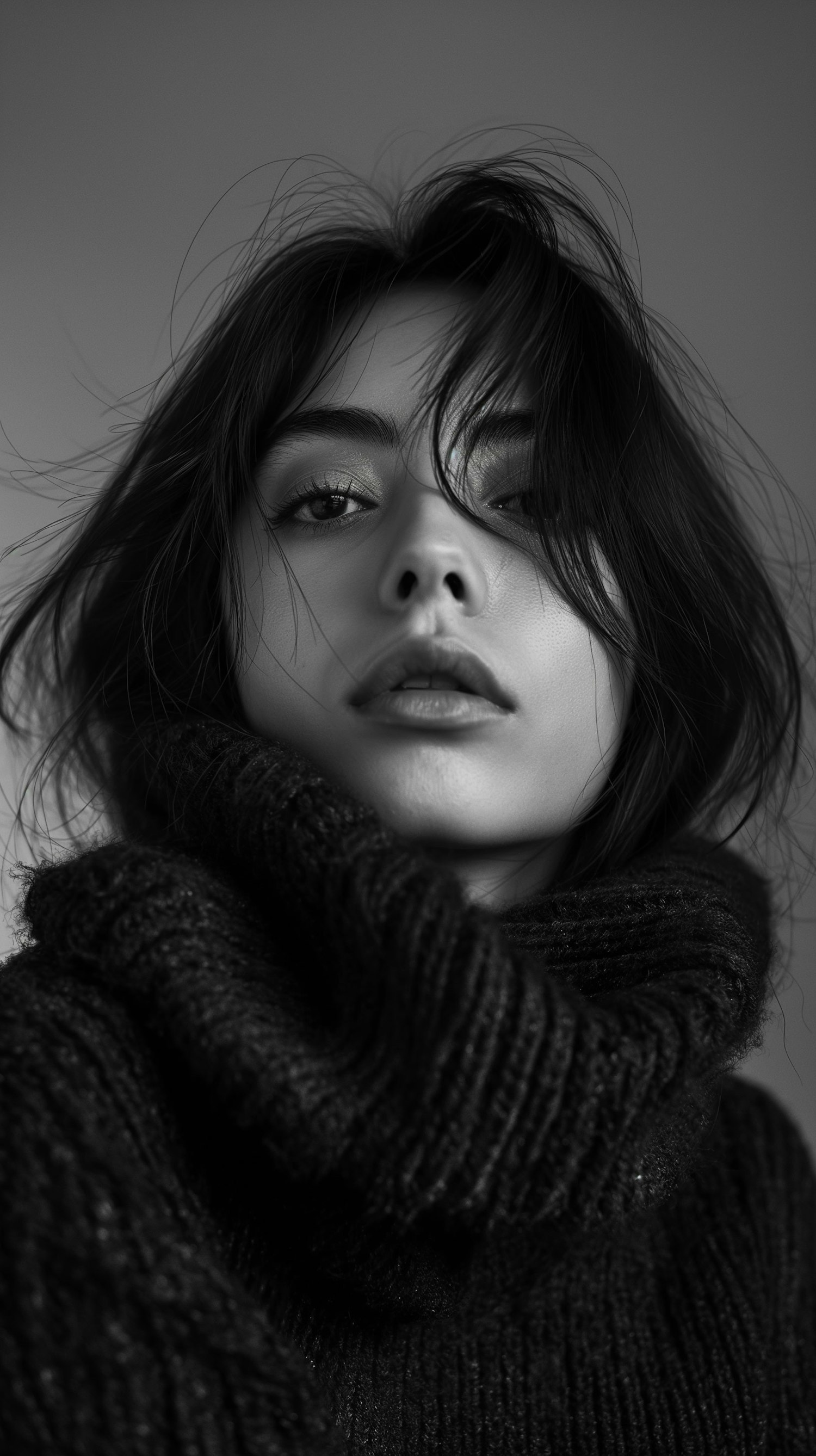 Intense Grayscale Portrait of a Young Woman