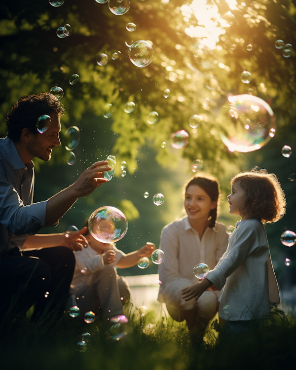 Golden Hour Family Bliss with Bubbles
