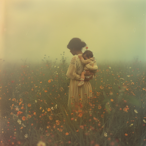 Mother and Child in Wildflower Field