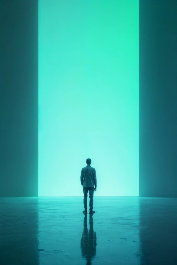 Solitary Figure and Turquoise Wall