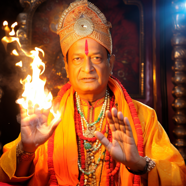 Serene Flame-Bearer in Sacred Hindu Attire