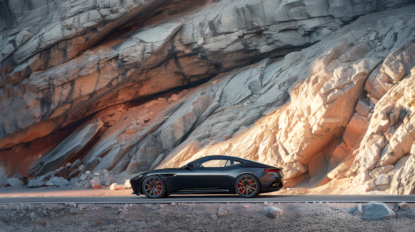 Modern Sports Car Among Ancient Rocks