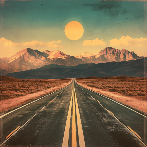 Vintage Road to Mountains