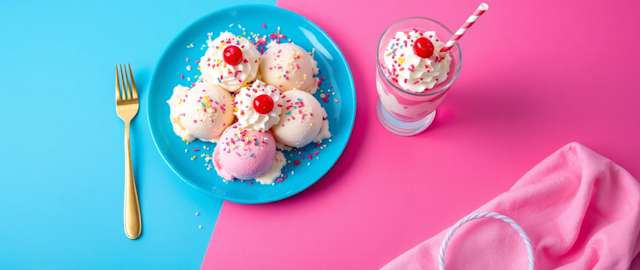 Colorful Ice Cream and Milkshake Arrangement