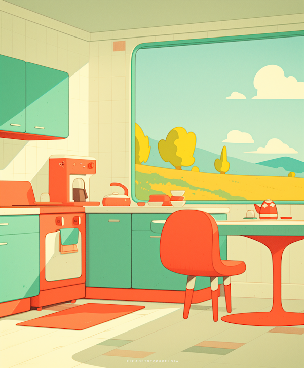 Retro Bright Kitchen with Scenic View