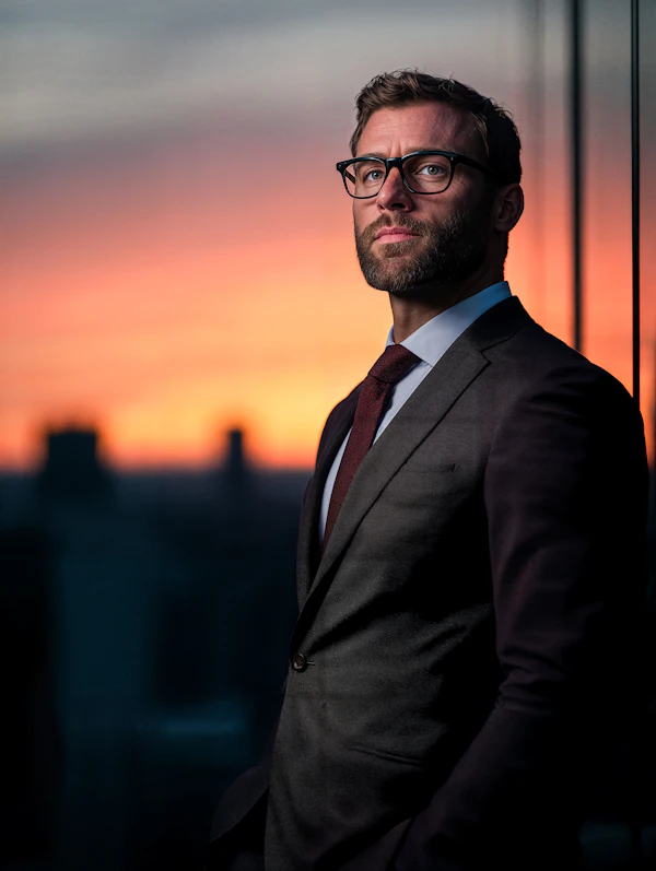 Man at Sunset Cityscape