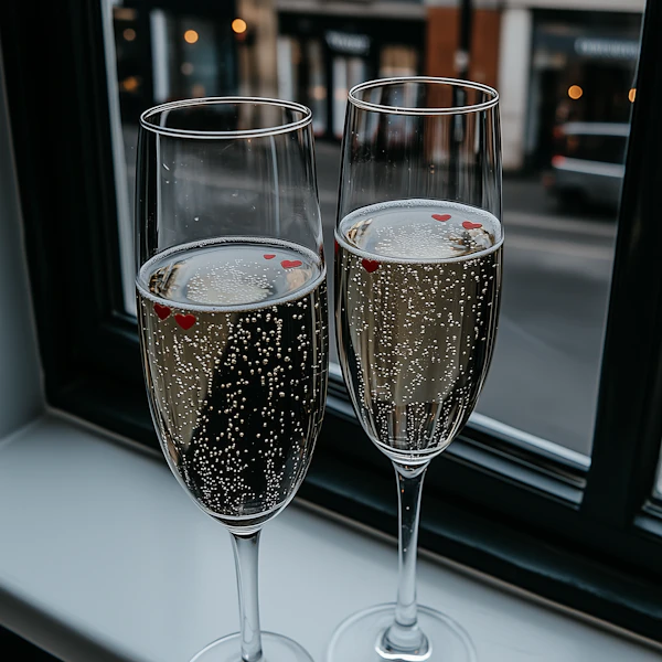 Romantic Champagne Flutes on Windowsill