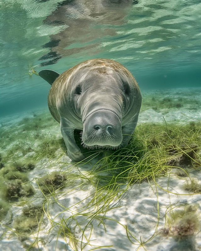 Inquisitive Manatee Underwater