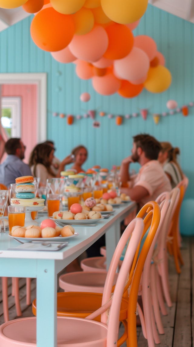 Lively Brunch Scene with Pastel Decor