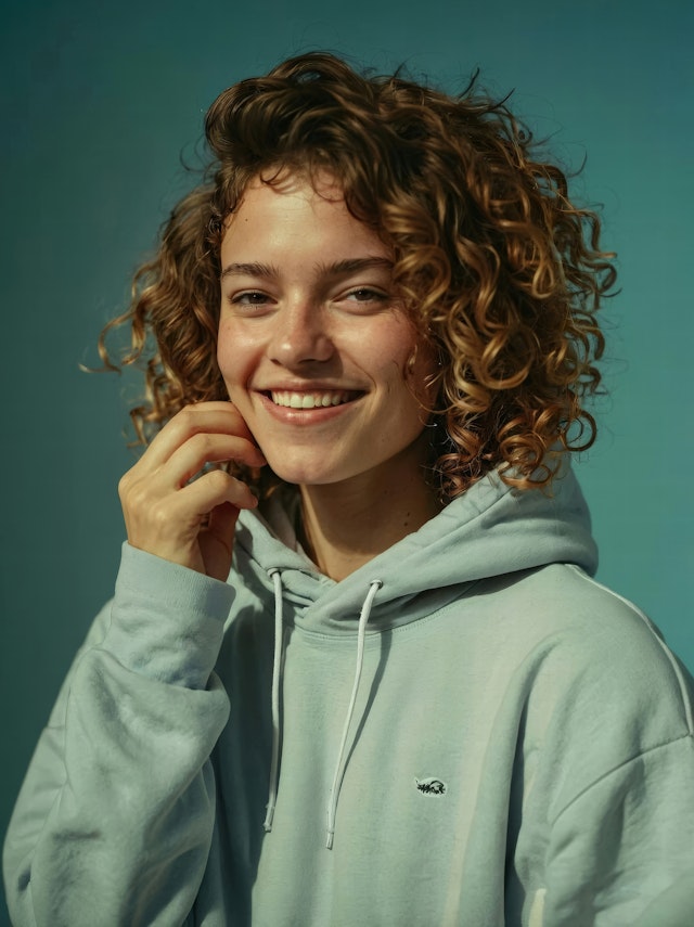 Portrait of a Smiling Person in Hoodie