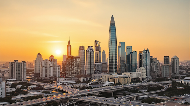 Vibrant Cityscape at Sunset