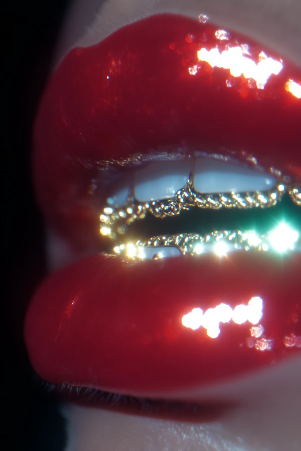 Glossy Red Lips Close-Up