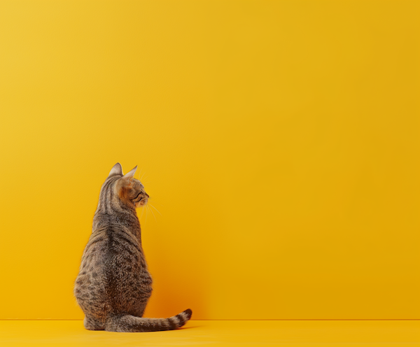 Contemplative Cat Against Yellow Background