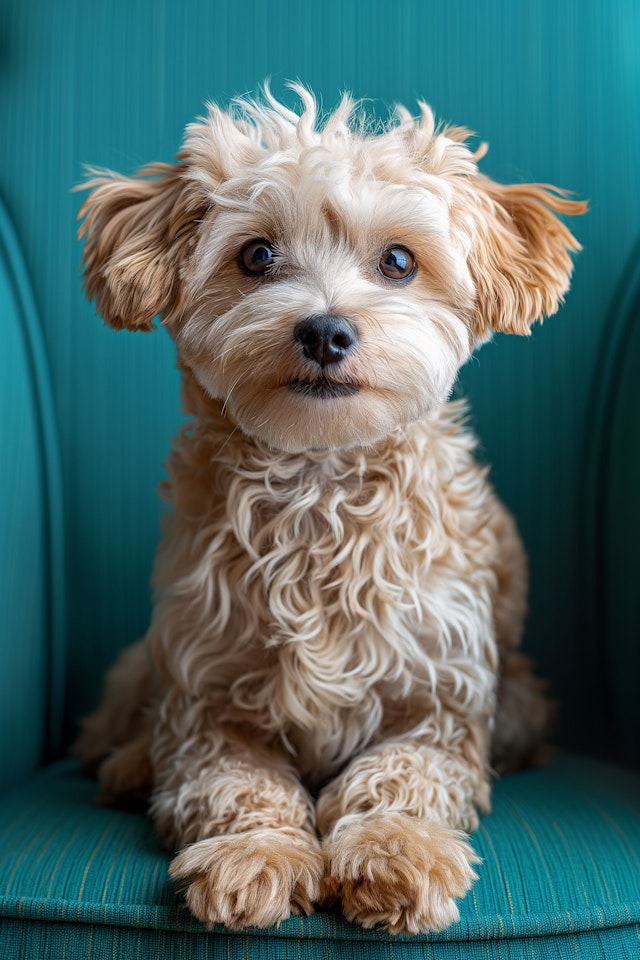 Expressive Yorkie on Turquoise Chair