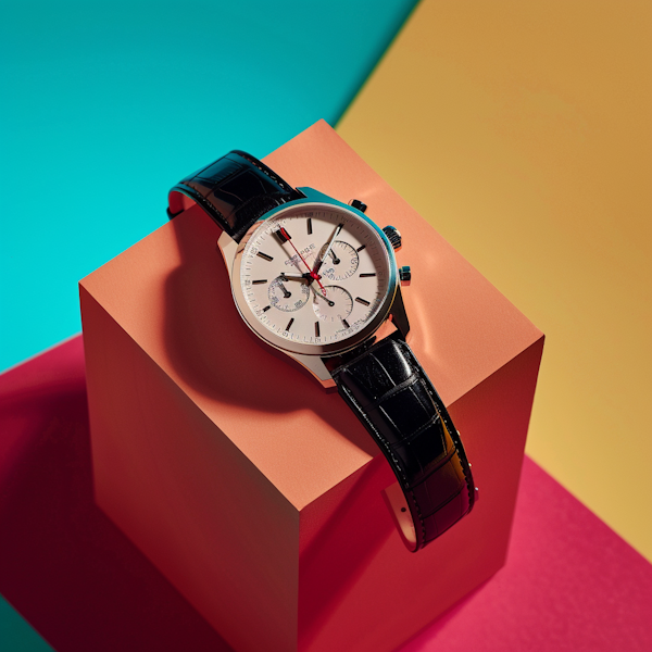 Luxurious Wristwatch on Geometric Block