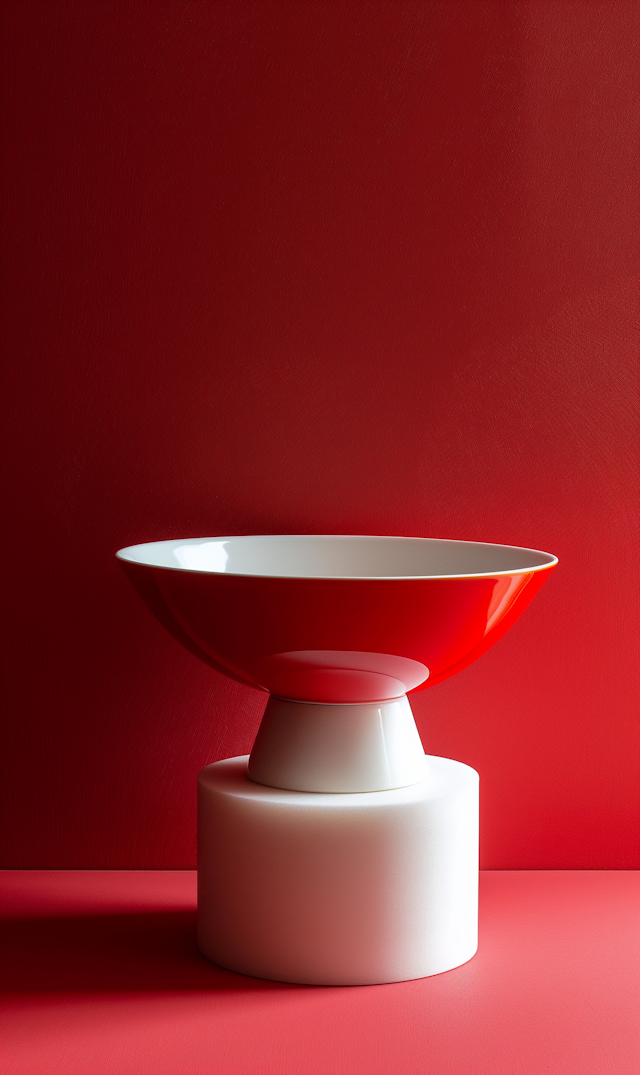 Minimalist Red and White Bowl on Red Background