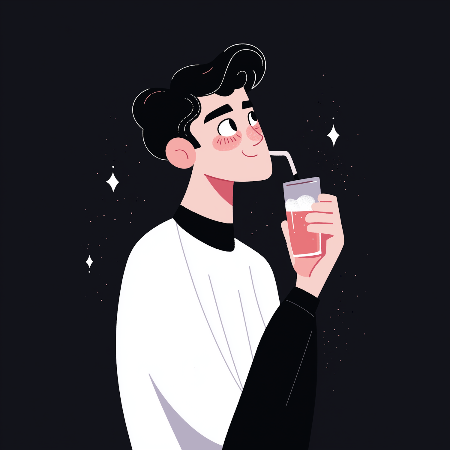 Content Young Male with Drink Illustration