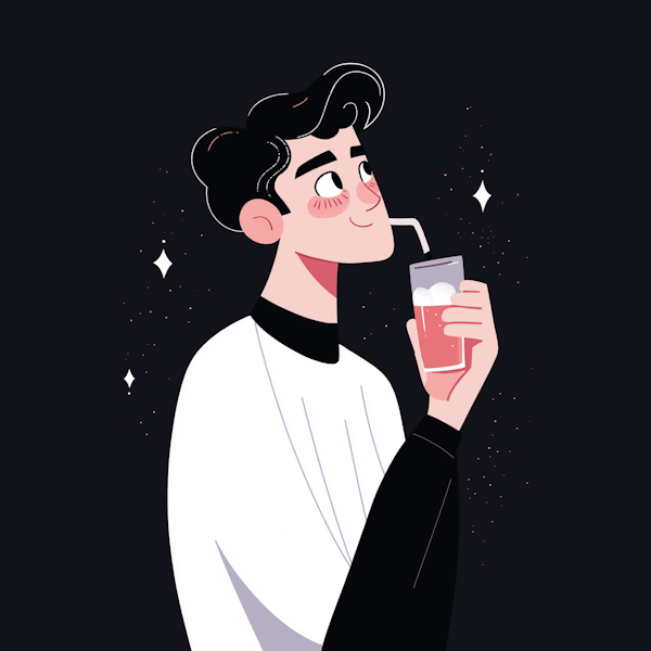 Content Young Male with Drink Illustration