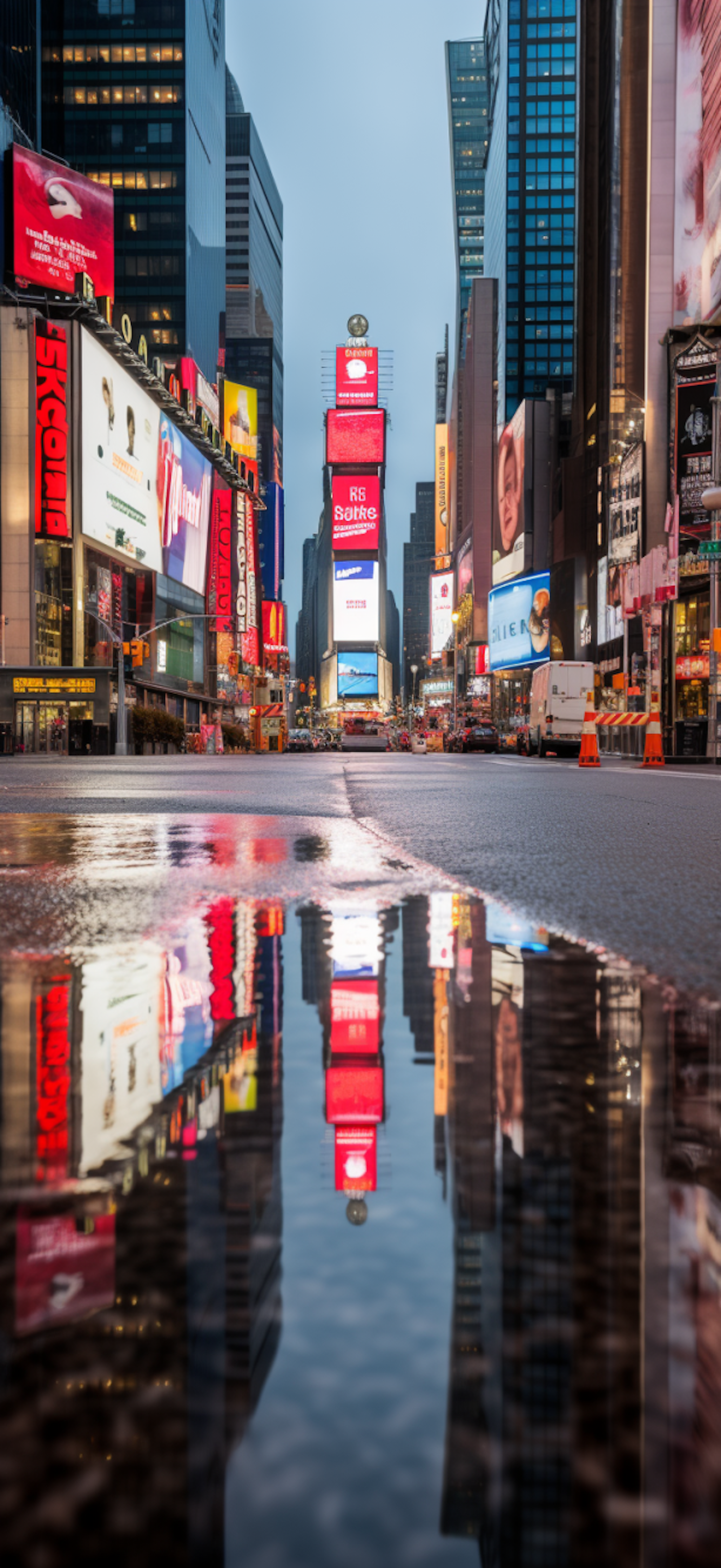 Reflective Dusk in Times Square