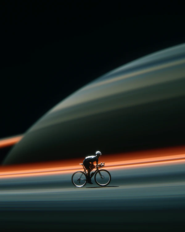 Cyclist in Cosmic Scene