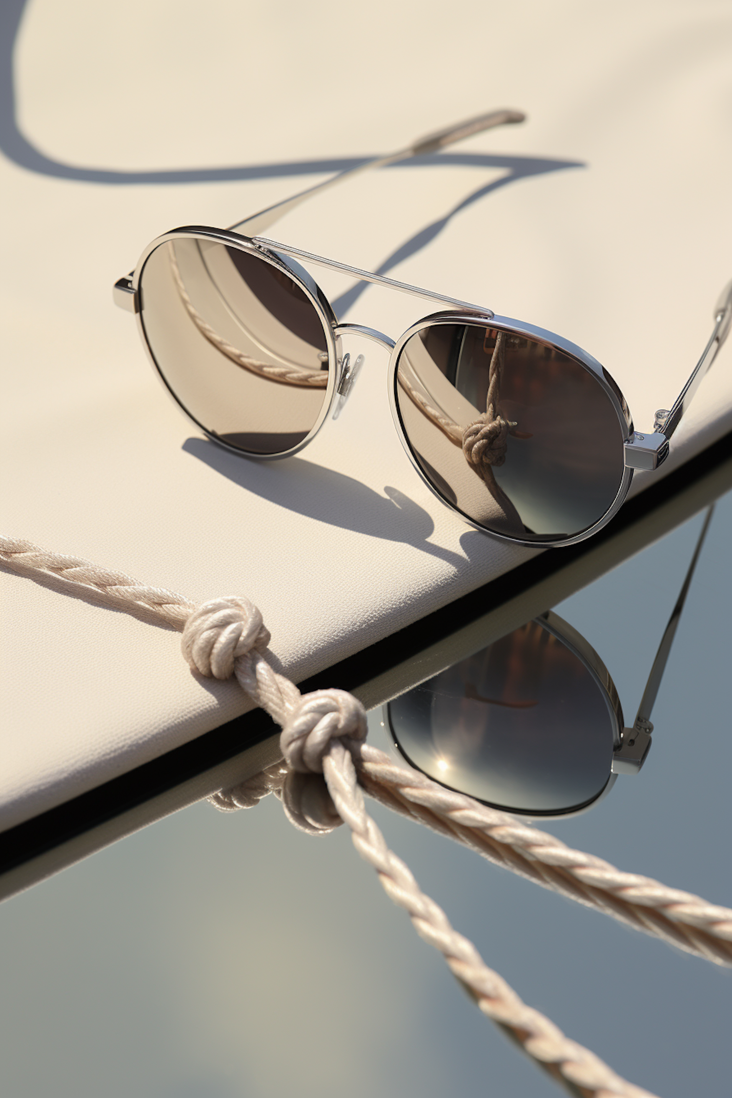 Elegant Aviator Sunglasses with Twisted Rope on Beige