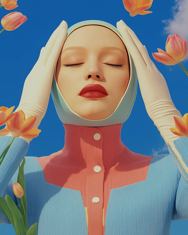 Serene Portrait with Tulips