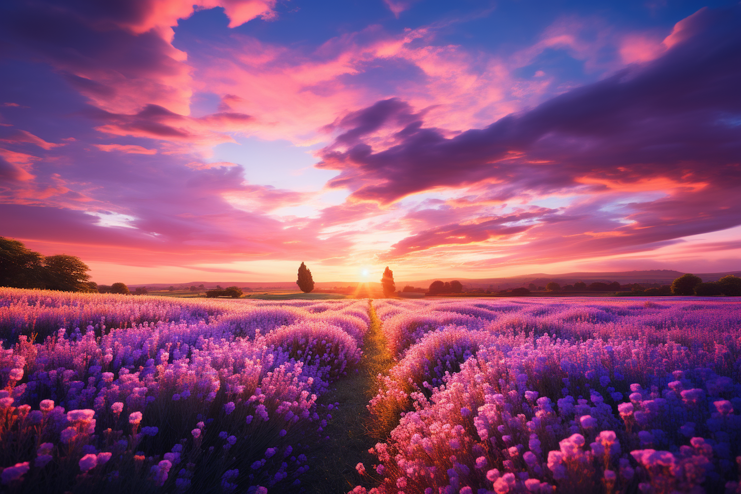 Sunset Serenity over Lavender Fields