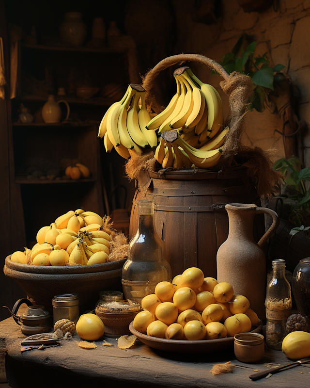 Rustic Harvest Still Life with Yellow Fruits