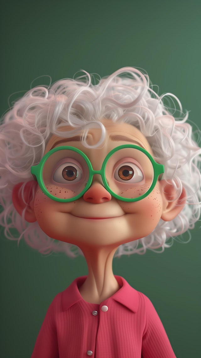 Whimsical Character with Green Glasses