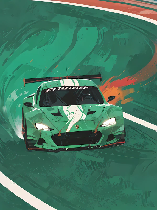 Green Race Car Action