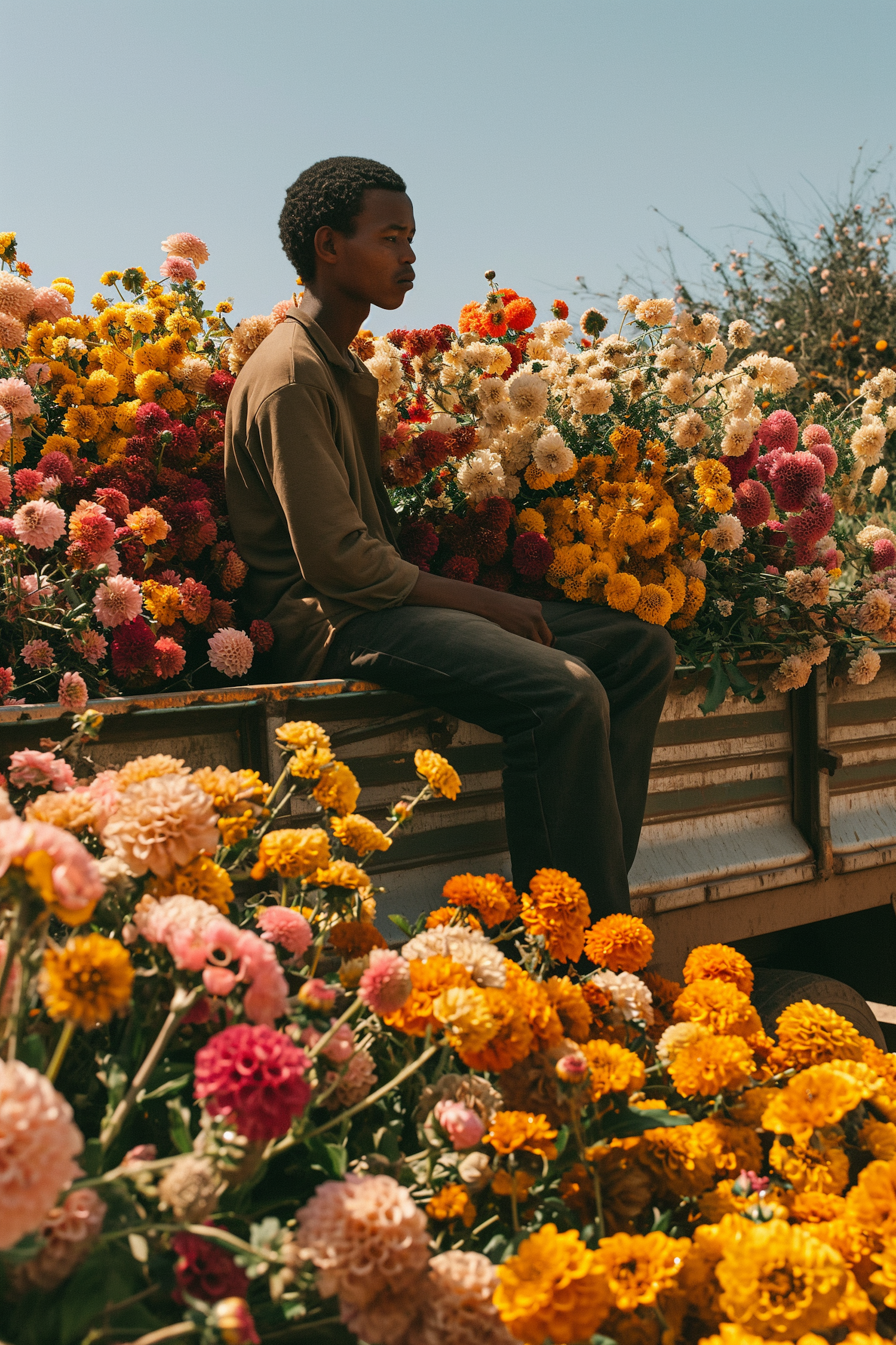 Contemplation Amidst Floral Vibrance