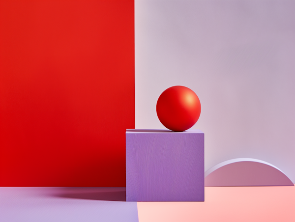 Red Sphere on Purple Cube with Geometric Background