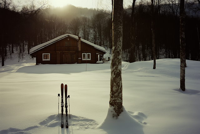 Winter Cabin Retreat with Skis