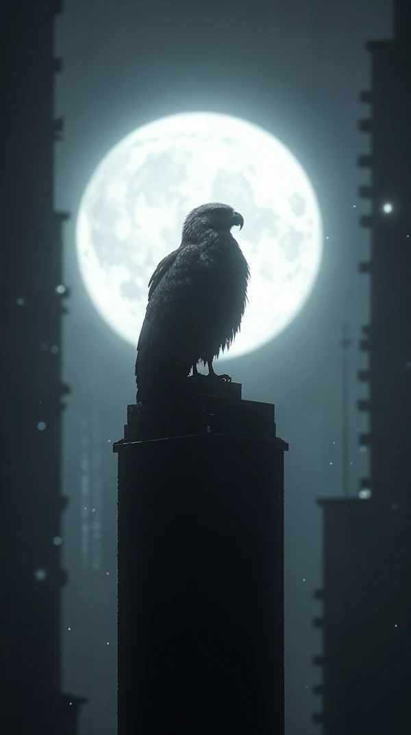 Silhouette of an Eagle Against the Moon