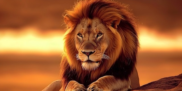 Majestic Lion at Sunset