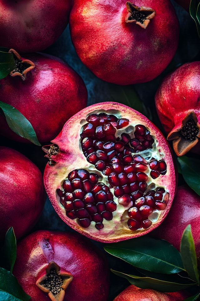 Ripe Pomegranates With Vibrant Seeds