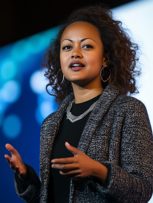 Woman Speaking with Bokeh Background