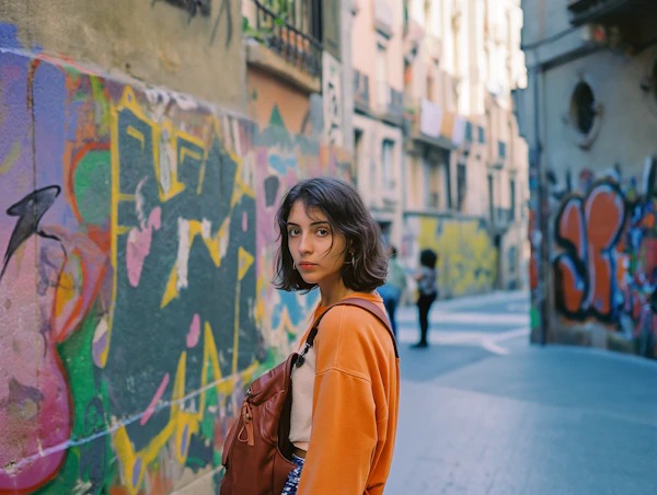 Serene Gaze Amidst Urban Colors