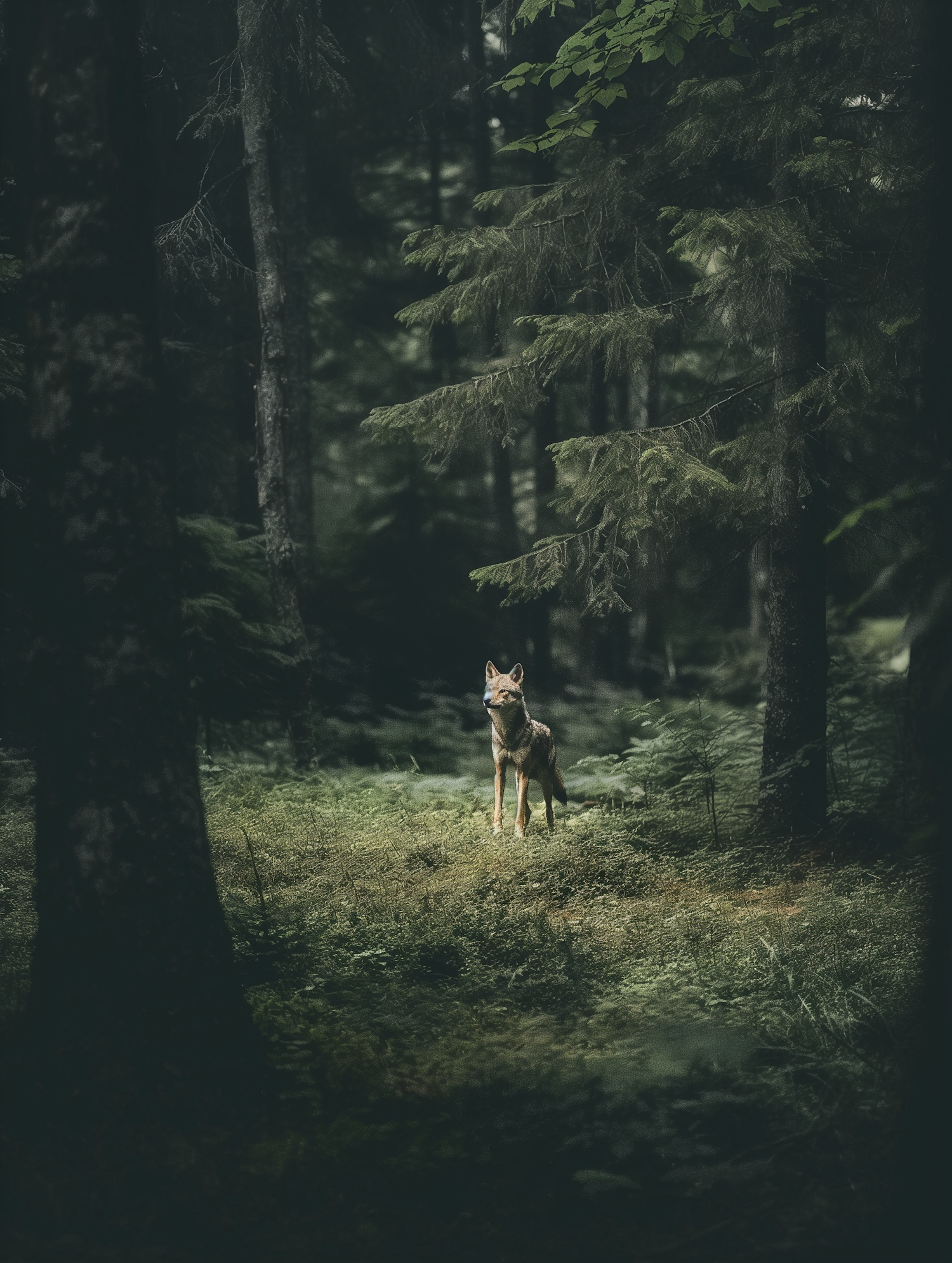 Lone Wolf in Forest Clearing