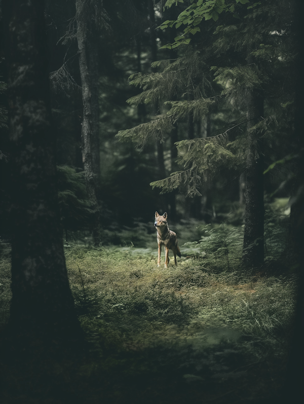 Lone Wolf in Forest Clearing